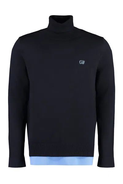Off-white Wool Turtleneck Sweater In Blue