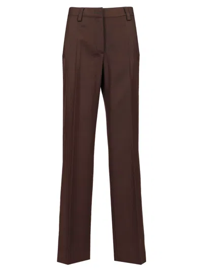 Off-white Wool Wide Leg Trousers Brown