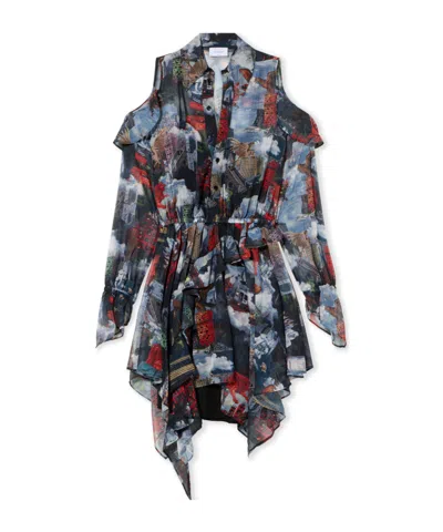 OFF-WHITE WORLD PAINT GEO RUFFLED ASYMMETRIC MINI DRESS