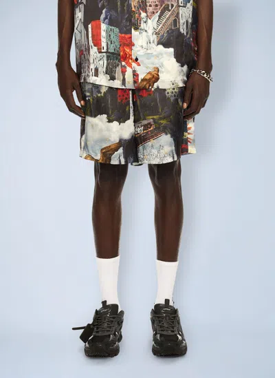 Off-white World Paint Viscose Bowling Shorts In Brown