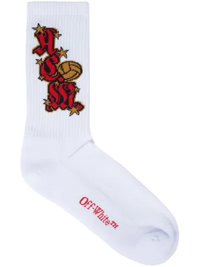 Off-white X A.c. Milan Logo-jacquard Socks In White