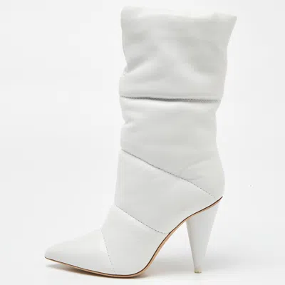 Pre-owned Off-white X Jimmy Choo White Leather Mid Calf Boots Size 39.5