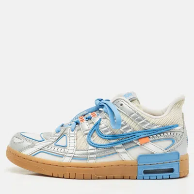 Pre-owned Off-white X Nike Silver/white Leather And Mesh Air Dunk Unc Sneakers Size 39 In Blue
