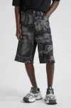 OFF-WHITE X-RAY JACQUARD DENIM SHORTS