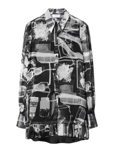 Off-white Blackwhite X-ray-print Silk Shirt Dress In Multi