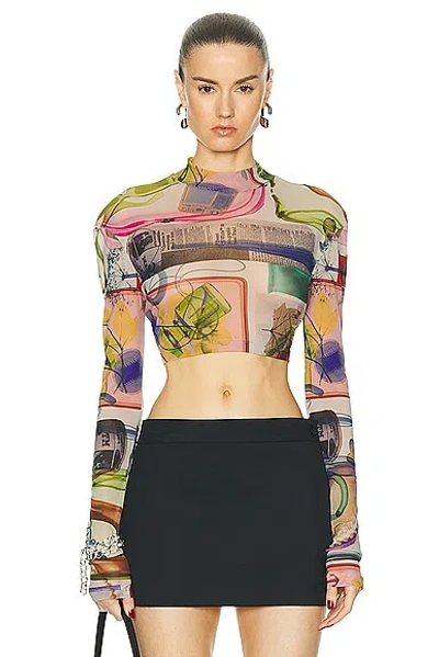 Off-white X-ray Tulle Crop Long Sleeve Top In Multicolor