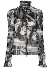 Off-white X-ray Chiffon Smocked Zip-front Shirt In Black