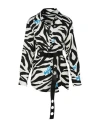 OFF-WHITE OFF-WHITE ZEBRA BELTED SHIRT DRESS WOMAN MINI DRESS MULTICOLORED SIZE 8 VISCOSE, LINEN