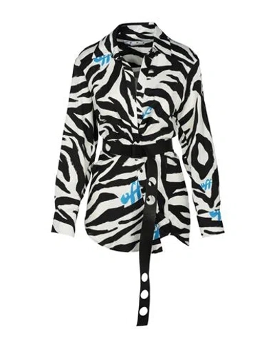 Off-white Zebra Belted Shirt Dress In Beige