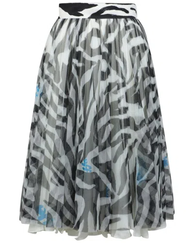 Off-white Zebra Pleated Midi Skirt In White
