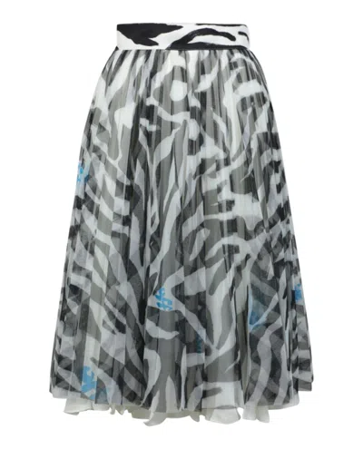 Off-white Zebra Pleated Midi Skirt In White