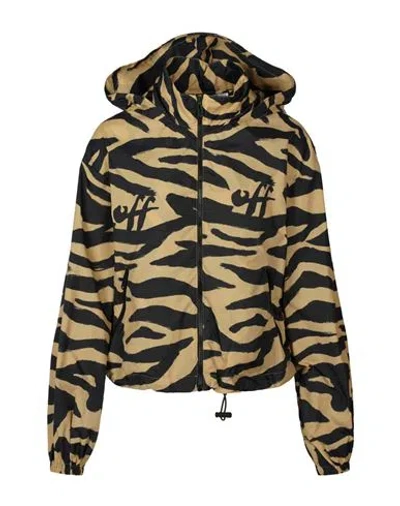 Off-white Zebra-print Hooded Jacket Woman Jacket Multicolored Size 8 Polyamide In Beige Multi