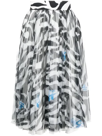 Off-white Zebra Pleated Midi Skirt In White