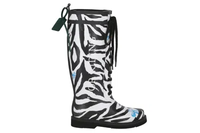 Pre-owned Off-white Zebra Print Rain Boot White Black (women's) In White/black