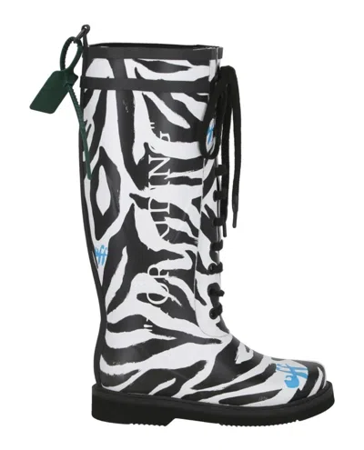 Off-white Woman Knee Boots White Size 10 Textile Fibers In Black