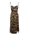 OFF-WHITE OFF-WHITE ZEBRA TWISTED LONG DRESS WOMAN MIDI DRESS BLACK SIZE 8 VISCOSE, LINEN