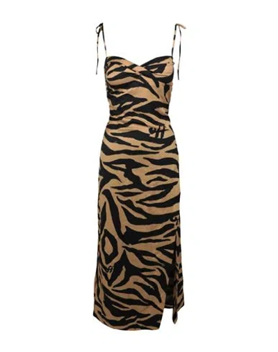 Off-white Zebra Twisted Long Dress Woman Midi Dress Black Size 6 Viscose, Linen