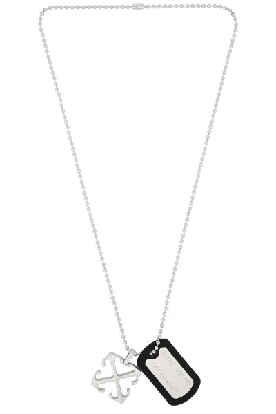 Off-white Zip Tie & Arrow Necklace In Silver & Black