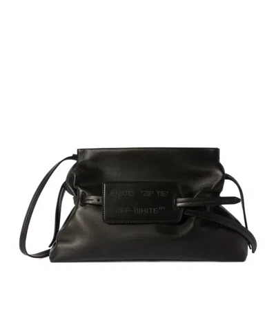 Off-white Zip Tie Leather Clutch Bag In Black