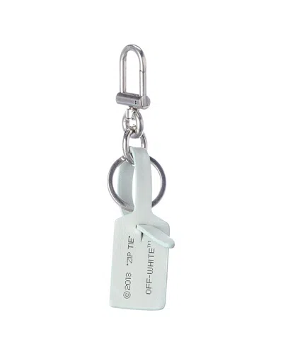 Off-white Zip Tie Leather Key Ring In Silver