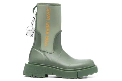 Pre-owned Off-white Zip-tie Rain Boots Green (women's)