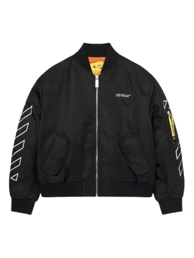 Off-white Kids Bookish Diagonal Bomber Jacket In Black