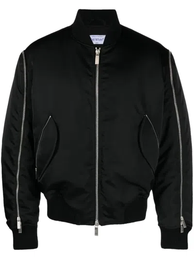Off-white Zip-up Bomber Jacket In Black Black
