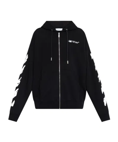 Off-white Zip-up Drawstring Hoodie In Black