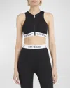 Off-white Fitted Black Top With Front Zip And Logo Underband In Black