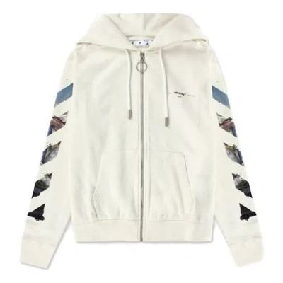 Off-white Zipped Up Printed Hooded Sweater Men White
