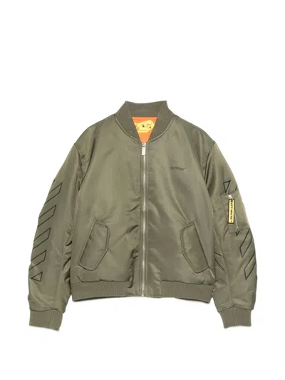 Off-white Kids' Zipper Bomber Jacket In Green