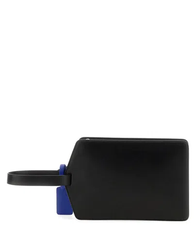 Off-white Zipper Tie Medium Clutch In Black