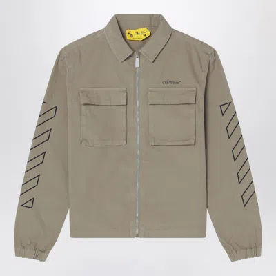 Off-white Kaki Zip-up Jacket In Cotton In Green