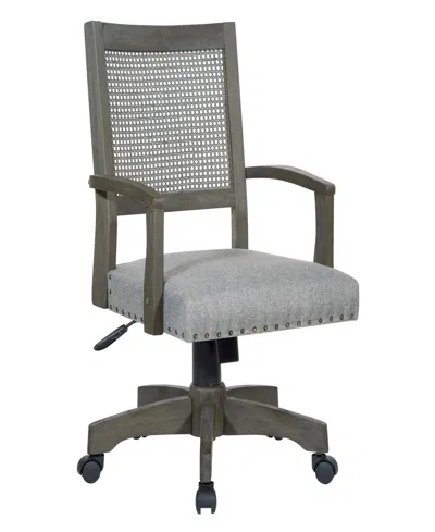 Office Star Deluxe Solid Wood And Cane Back 26.4" X 42" Bankers Chair With Antique-like Gray Finish Frame And Gr In Antique-like Gray,gray
