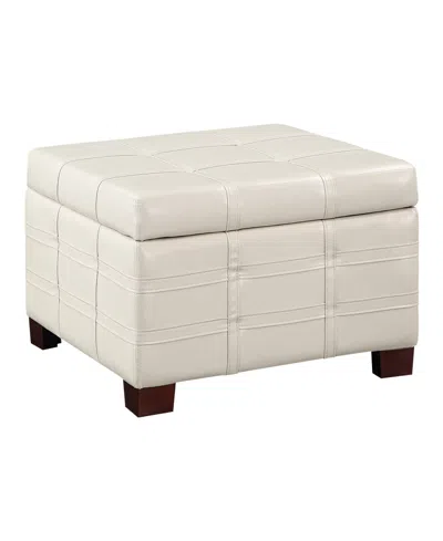 Office Star Detour Strap 29.75" Square Storage Ottoman In Cream Faux Leather Upholstery And Wood