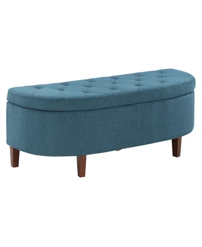Office Star Jaycee 59.5" W Storage Bench In Wood With Azure Polyester Fabric Upholstery In Blue