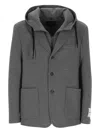 Officina 36 Hooded Button Jacket In Black