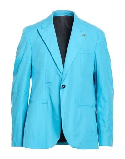 Officina 36 Man Blazer Azure Size 44 Cotton, Nylon, Elastane In Blue