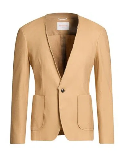 Officina 36 Man Blazer Camel Size 40 Linen, Viscose, Elastane In Brown