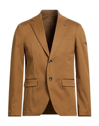 Officina 36 Man Blazer Camel Size 44 Cotton, Elastane In Brown