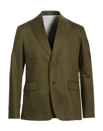 Officina 36 Man Blazer Military Green Size 40 Cotton, Linen