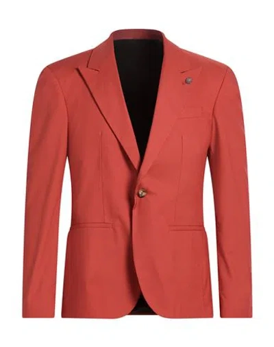 Officina 36 Man Blazer Rust Size 42 Cotton, Nylon, Elastane In Red