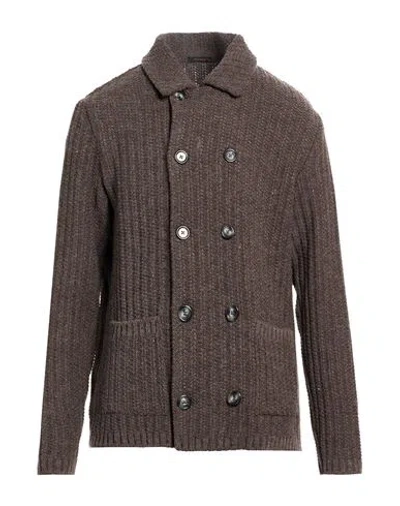 Officina 36 Man Cardigan Dark Brown Size Xxl Acrylic, Wool, Alpaca Wool