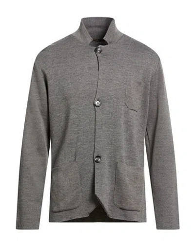 Officina 36 Man Cardigan Grey Size L Acrylic, Merino Wool In Gray