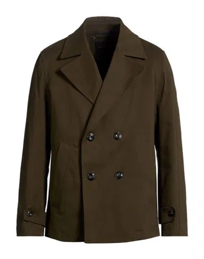 Officina 36 Man Coat Military Green Size 42 Cotton, Elastane In Brown