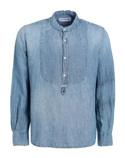 Officina 36 Man Denim Shirt Blue Size L Wool, Cotton