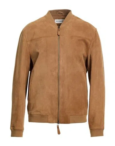 Officina 36 Man Jacket Camel Size Xl Leather In Brown