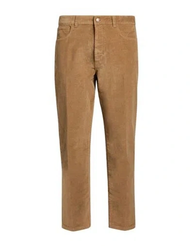 Officina 36 Man Pants Camel Size 36 Cotton, Elastane In Brown