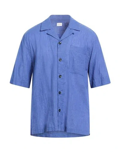 Officina 36 Man Shirt Blue Size L Linen, Cotton