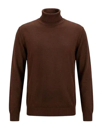 Officina 36 Man Turtleneck Chocolate Brown Size Xl Merino Wool